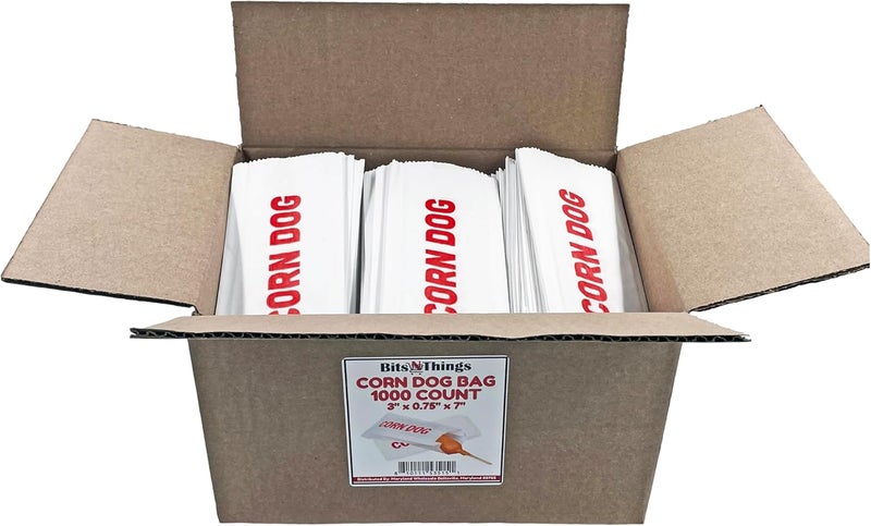 Bits N Things Printed Paper Corn Dog Bags | Party Event Carnival Fair | Classic Red & White Design | 3" x 3/4" x 7" - Pack of 1000 - Image 4